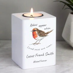 Personalised Robin Memorial Christmas Wooden Tealight HolderBG-8465 -Santa Gifts Shop BG 84650003
