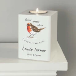 Personalised Robin Memorial Christmas Wooden Tealight HolderBG-8465 -Santa Gifts Shop BG 84650004