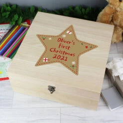 Personalised Christmas Star Large Wooden Keepsake BoxBG-8480