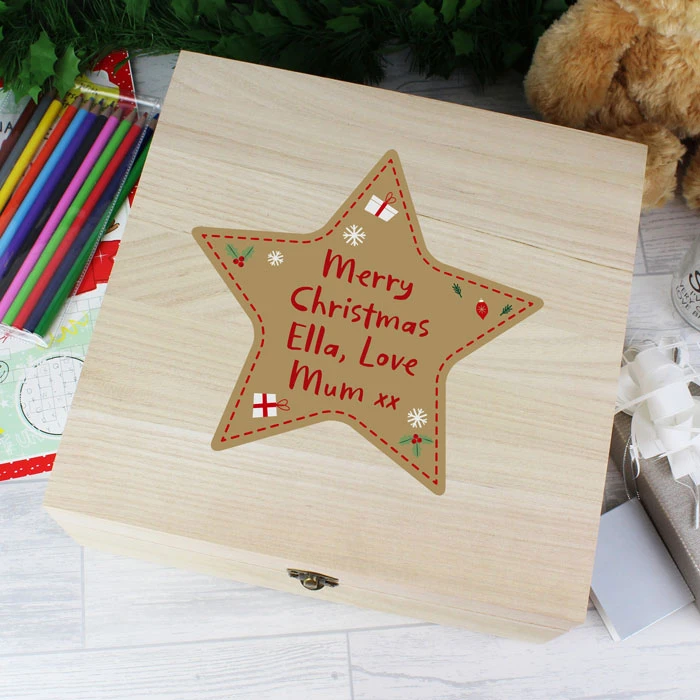 Personalised Christmas Star Large Wooden Keepsake BoxBG-8480 5 Personalised Christmas Star Large Wooden Keepsake BoxBG-8480 - Image 3