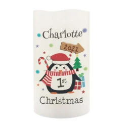 Personalised Baby's 1st Christmas Penguin LED CandleBG-8482 -Santa Gifts Shop BG 84820003
