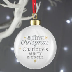 Personalised 'On Your First Christmas As...' Tree BaubleBG-8500 9 Personalised 'On Your First Christmas As...' Tree BaubleBG-8500 -Santa Gifts Shop BG 85000002
