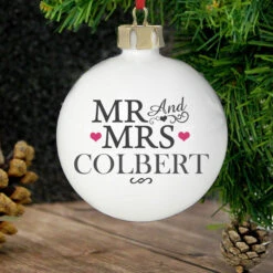 Personalised Mr & Mrs Ceramic Christmas Tree BaubleBG-8501 -Santa Gifts Shop BG 85010002