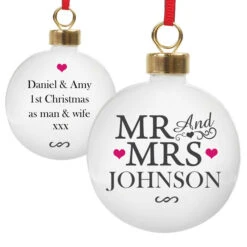 Personalised Mr & Mrs Ceramic Christmas Tree BaubleBG-8501 -Santa Gifts Shop BG 85010003
