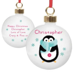 Kid's Personalised Felt Stitch Penguin Christmas Tree BaubleBG-8507