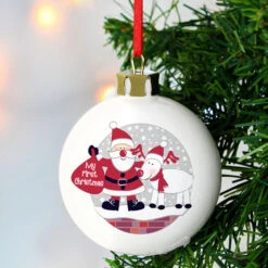 Personalised Rooftop Santa First Christmas BaubleBG-8511 -Santa Gifts Shop BG 85110002