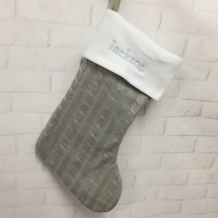 Personalised Grey Cable Knit Christmas StockingBG-8523 3 Personalised Grey Cable Knit Christmas StockingBG-8523