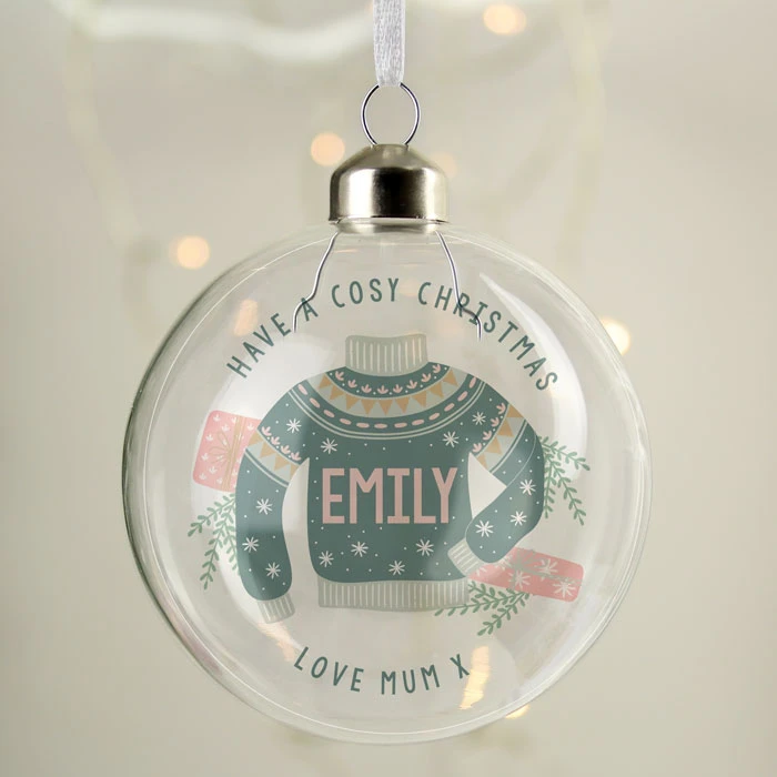 Personalised Cosy Christmas Glass Tree BaubleBG-8544 3 Personalised Cosy Christmas Glass Tree BaubleBG-8544