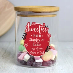 Personalised Christmas Glass Treats Jar With Bamboo LidBG-8570 -Santa Gifts Shop BG 85700003