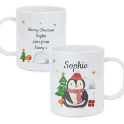 Personalised Christmas Penguin Children's Plastic MugBG-8592 -Santa Gifts Shop BG 85920002