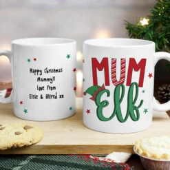 Personalised Mum Elf Ceramic Christmas MugBG-8596