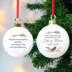 Personalised Robin Memorial Christmas Tree BaubleBG-8815