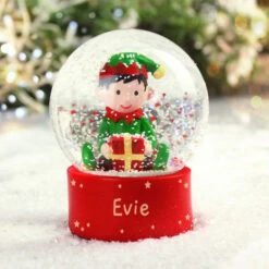 Personalised Name Only Red Christmas Elf Glitter Snow GlobeBG-8876 -Santa Gifts Shop BG 88760001