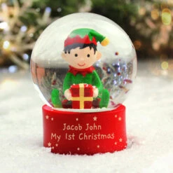 Kid's Personalised Christmas Elf Glitter Snow GlobeBG-8877 -Santa Gifts Shop BG 88770002