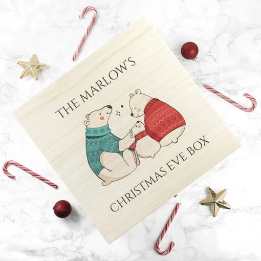 Personalised Polar Bear Family Wooden Christmas Eve BoxBG-8882 -Santa Gifts Shop BG 8882