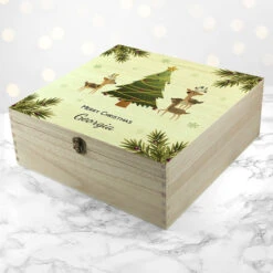Kids Personalised Playing Reindeers Wooden Christmas Eve BoxBG-8884