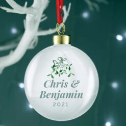 Personalised Couples Mistletoe Ceramic Christmas Tree BaubleBG-8913 -Santa Gifts Shop BG 89130004