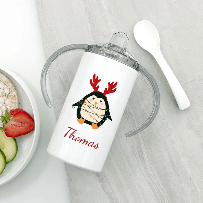 Personalised Christmas Penguin Kids Sippy CupBG-9184 6 Personalised Christmas Penguin Kids Sippy CupBG-9184 - Image 4