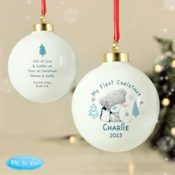 Personalised Winter Explorer First Christmas Ceramic BaubleBG-9340