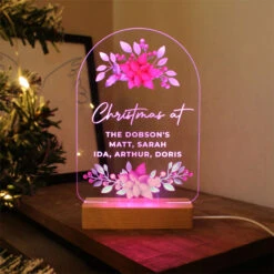 Personalised Christmas Poinsettia Wooden Based LED LightBG-9349