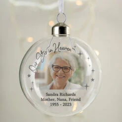 Personalised Photo Upload Memorial Glass Christmas BaubleBG-9353