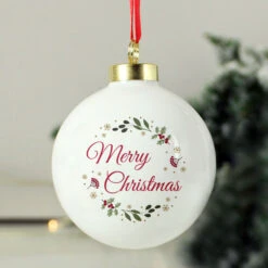 Personalised Merry Christmas Ceramic Tree BaubleBG-9357 -Santa Gifts Shop BG 93570001
