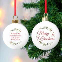Personalised Merry Christmas Ceramic Tree BaubleBG-9357 -Santa Gifts Shop BG 93570003