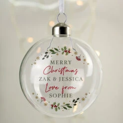 Personalised Holly Wreath Christmas Glass Tree BaubleBG-9359 7 Personalised Holly Wreath Christmas Glass Tree BaubleBG-9359 -Santa Gifts Shop BG 93590001