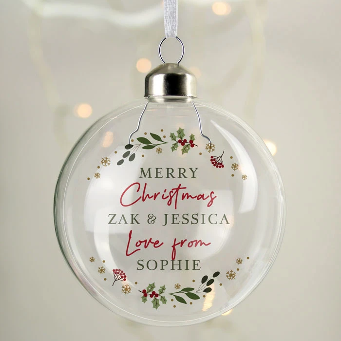 Personalised Holly Wreath Christmas Glass Tree BaubleBG-9359 4 Personalised Holly Wreath Christmas Glass Tree BaubleBG-9359 - Image 2