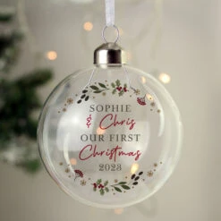 Personalised Holly Wreath Christmas Glass Tree BaubleBG-9359 8 Personalised Holly Wreath Christmas Glass Tree BaubleBG-9359 -Santa Gifts Shop BG 93590002