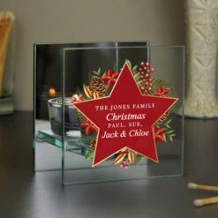 Personalised Christmas Glass Tea Light Candle HolderBG-9361