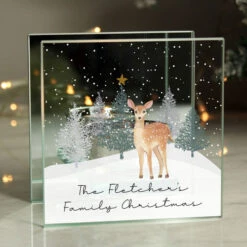 Personalised Christmas Deer Glass Tea Light Candle HolderBG-9362