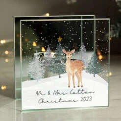 Personalised Christmas Deer Glass Tea Light Candle HolderBG-9362 -Santa Gifts Shop BG 93620002