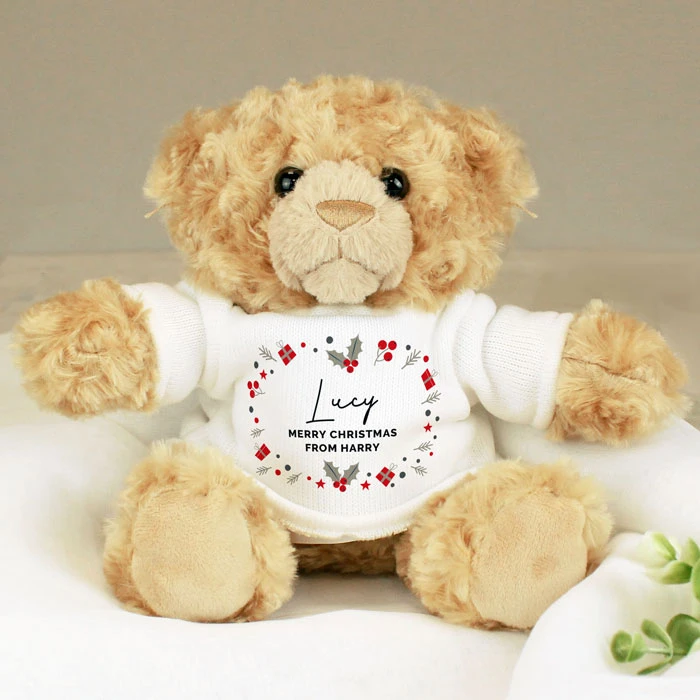 Personalised Christmas Teddy Bear In Holly JumperBG-9366 5 Personalised Christmas Teddy Bear In Holly JumperBG-9366 - Image 3