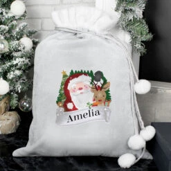 Kid's Personalised Silver Christmas Santa SackBG-9373