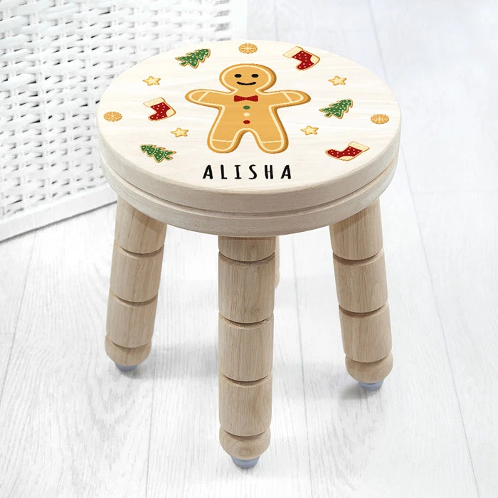 Personalised Christmas Gingerbread Man Wooden StoolBG-9389 3 Personalised Christmas Gingerbread Man Wooden StoolBG-9389