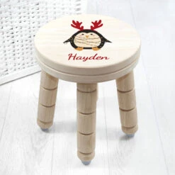 Personalised Christmas Penguin Wooden Stool Toddler GiftBG-9390