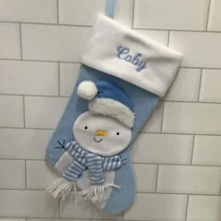 Personalised Blue Snowman Knitted Christmas StockingBG-9396