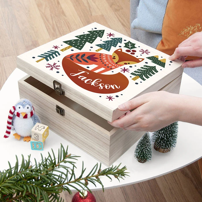 Personalised Scandi Fox Large Wooden Christmas Eve BoxBG-9407 4 Personalised Scandi Fox Large Wooden Christmas Eve BoxBG-9407 - Image 2