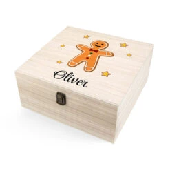 Personalised Gingerbread Man Large Wooden Christmas Eve Box BG-9408 -Santa Gifts Shop BG 94080003
