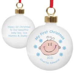 Boy's My 1st Christmas Cheeky Face Personalised Bauble BlueBG-9445 -Santa Gifts Shop BG 94450002