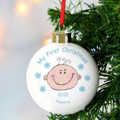 Boy's My 1st Christmas Cheeky Face Personalised Bauble BlueBG-9445 -Santa Gifts Shop BG 94450003