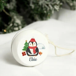 Personalised Christmas Penguin White Wooden Yoyo ToyBG-9453